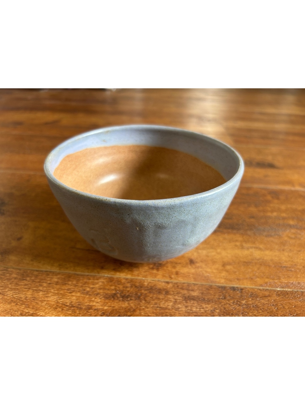 Handmade Ceramic Bowl with Blue Exterior and Brown Interior